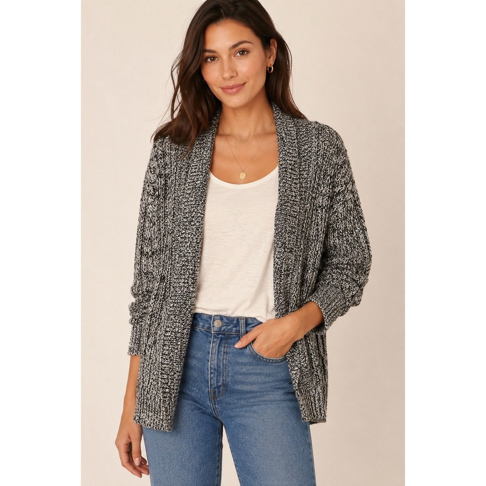 Anthropologie Oversized Black White Marled Cardigan XS